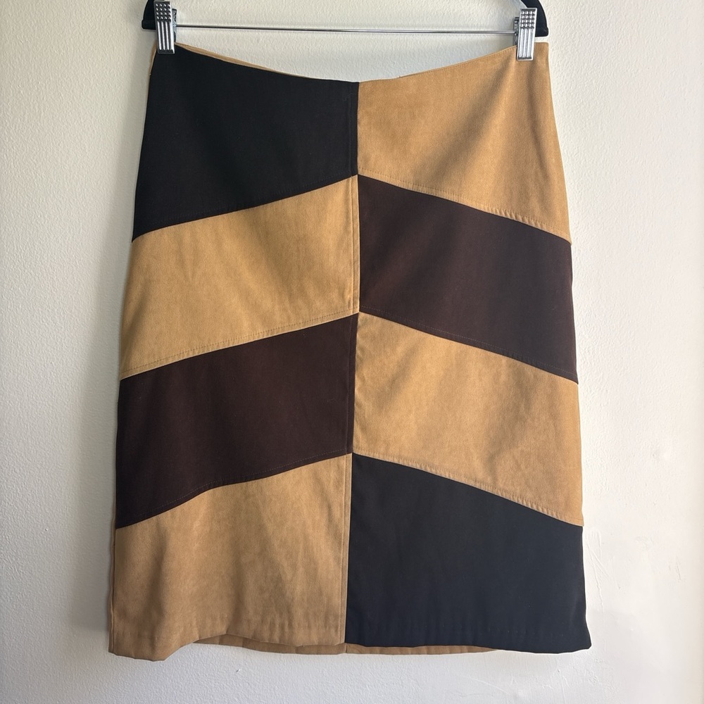 VTG Y2K Patchwork Faux Suede Midi Skirt